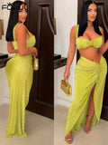 znbbw Sexy Green Sleeveless Caimsole Two Piece Skirt Set Party Evening For Women 2023 Summer Strapless Crop Top Long Skirt Set
