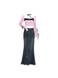 Znbbw Women High Waist Pleated Ruffled Blue Denim Skirts Women Slim Hip Mermaid Skirt Woman Chic Skirts Femme Autumn Winter 2024 New