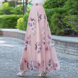 Znbbw High Waist Skirts Womens Summer Autumn Elastic Waist Full Long Skirt Print A-Line Mother Dance Skirts Swing Chiffon Skirt