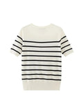 Znbbw TRAF 2023 Women Spring Summer Sweet Striped Jacquard Knitted Pullover Sweater Cute Slim O-neck Chic Short Zevity Jumpers
