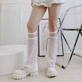 Znbbw Harajuku Leg Warmers Gothic Punk Female Summer White Lace Hollow Out Tube Sling Leg Cover Long Socks Women Calf Socks