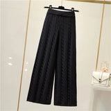 Znbbw Knitted Wide Leg Pants Women High Waist Drop Loose Knitted Straight Leg Pants Casual Cropped Wide Leg Pants Female Tops