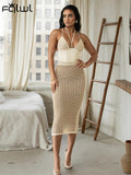 znbbw Sexy Halter Mesh Backless Camisole 2 Two Piece Skirt Set Club For Women 2023 Summer White Kint See Through Bodycon set