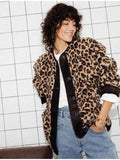 Znbbw Women's Casual Plush Shawl Collar Long Sleeved Leopard Print Jacket Fashion Single Breasted Overcoat Autumn/Winter Lady Outwear 0410