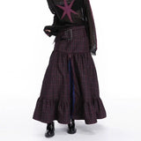 Znbbw Vintage Skirts for Women Plaid Ruffles Design Aesthetics High Waist Long Skirt Spring Summer All Match Loose Clothing