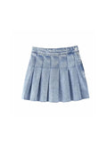 Znbbw TRAF Pleated Denim Mini Skirt Woman Solid Blue Jeans Summer Skirt For Women High Waist Sexy Short Skirts Y2k Streetwear