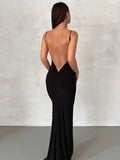 Znbbw Spaghetti Strap Backless Maxi Dress For Women Sundress Off-shoulder Sleeveless Bodycon Night Club Party Long Dress