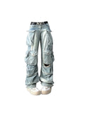 Znbbw Women's Y2k Cargo Ripped Jeans Baggy Harajuku Aesthetic Denim Trousers High Waist Wide Jean Pants Vintage 2000s Trashy Clothes