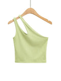 Znbbw Sexy Women's Crop Top Solid Stretch Fit Knit Sleeveless One Shoulder Hollow Out Basic Backless Tank Top
