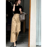 Znbbw Cotton Wide Leg Pants Women Vintage Elegant Solid Straight Suit Trousers Office Lady Korean High Waist Loose Casual Pants