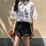 Znbbw Cartoon Shirts Women Streetwear Print Short Sleeve Blouses Korean Fashion White Loose Casual Tops Spring Summer New