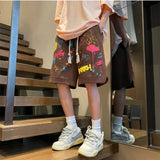 Znbbw Streetwear Pants High Waist Letter Print Pockets Lace Up Knee Length Pant Summer Casual Loose All Match Women Clothing