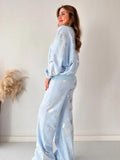 Znbbw Printed Y2k Pants Sets Women Shiny O-neck Zipper Long Sleeve Coats High Waist Straight Pant 2024 Spring Female Tracksuit