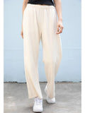 Znbbw Solid Loose Straight Pants Women Autumn Cotton Elastic High Waist Wide Leg Pants Woman Vintage Harajuku Beige Trousers