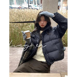 Znbbw Parkas Women Streetwear Cropped Down Coat Korean Sweet Puffer Jacket Winter Solid Casual All Match Cotton Padded Outwear