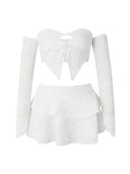 Znbbw Straight Collar Corset Crop Top Pleated Mini Skirts 2 Pcs Set Summer Fall Elegant Sexy Slim Beach Rave Festival Outfit