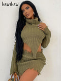 Znbbw Women Knitted Tops Mini Skirts Two Piece Sets Fall Outfits Streetwear 2023 Fall Clothing Wholesale Items For Business