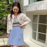 Znbbw Vintage Lace Hollow Knitted Embroidery Design Short Outerwear Cardigan Sunscreen Clothing Women's Top Thin