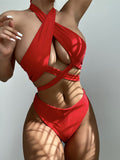 Znbbw Bikini Set Halter Women's Swimsuit Solid Swimwear Women 2023 Criss Cross Wrap Biquinis New Beachwear Bathing Suits