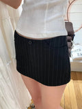 Znbbw Stripes Straight Mini Skirts Women Summer Sexy Low Low Rise Pockets Short Falda Female Streetwear Sweet Cotton Skirt Y2k