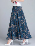 Znbbw High Waist Skirts Womens Summer Autumn Elastic Waist Full Long Skirt Print A-Line Mother Dance Skirts Swing Chiffon Skirt