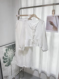 Znbbw Print Women's 2-piece Pants Set Lace Up Lantern Sleeve O-neck Top Loose High Waist Pant 2024 Spring Lady Casual Outfits