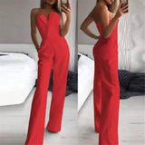 Znbbw Women Solid Tube Top Sleeveless Jumpsuits Rompers Fashion Cold Shoulder Pocket Wide Leg Jumpsuit Office Lady Elegant Suits