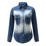 Znbbw Washable Denim Shirt For Women 2024 Vintage Basic Button Shirt Jacket Casual Slim Fit Jeans Jackets Tops Daily Outwear