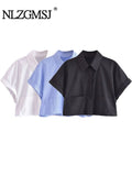 Znbbw TRAF Women Pockets Patch ShorWomen Pockets Patch Short Smock Blouse Lady Chic Kimono Cropped Shirt Blouse Tops For Women