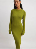 Znbbw Green Ribbed Knitted Dress For Women Fashion Long Sleeve Slim Sweater Dresses 2023 Autumn Winter Party Club Streetwear