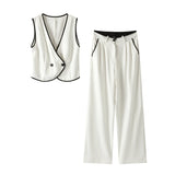 Znbbw Irregular Sleeveless Women Pant Set Fashion V-neck Cross Crop Top High Waist Trouser 2024 Spring Summer Female Streetwear