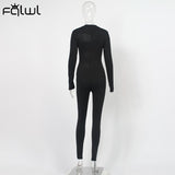 znbbw Winter Hollow Out Summer Black Jumpsuits Women Sexy One Piece Outfits For Women Turtleneck Long Sleeve Bodycon Jumpsuit