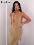 Znbbw Women Sexy V Neck Party Club Evening Bodycon Long Dress Streetwear 2023 Summer Clothes Wholesale Items For Business