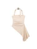 Znbbw TRAF Summer Fashion Women Bustier Asymmetric Draped Sleeveless Backless Slim Halter Top Female Tanks Camis Khaki