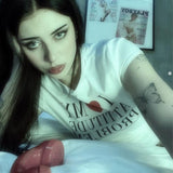 Znbbw Fashion Letter Print Fairy Grunge Women Summer E-girl White Crop Tops Slim 90s Streetwear Harajuku Goth Short Sleeve T-shirt