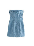 Znbbw TRAF Blue Dress for Women 2023 Summer Denim Strapless Tube Top Dress Sexy Solid High Street Chest Wrapping Dresses
