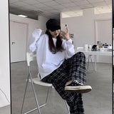 Znbbw Plaid Wide Leg Pants Women Harajuku Oversized Sweatpants Streetwear Vintage High Waist Baggy Joggers All Match Trousers