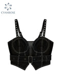 Znbbw Top Women Sexy Black Vintage Denim Crop Tops Summer Camisole Fashion Casual Female Gothic Y2K Sleeveless Off Shoulder Vest