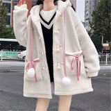 Znbbw Kawaii Wool Coat Women Loose Japanese Sweet Lolita Outwear Jacket Female Korean Style Pockets Warm Hoodies Overcoat 2024