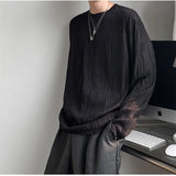 Znbbw T Shirts for Men 3d Folds O-Neck Loose Long Sleeve Spring Korean Fashion T Shirt Oversized All-match Tops Men Clothing