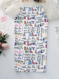 Znbbw Women's Pencil Skirts letters Printed Graphic Summer Autumn High Waist  Slit Tube faldas Woman Stretch Skirt Female GD503