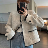 Znbbw Cropped Tweed Jackets Women Vintage Short Coats Autumn Winter Office Lady Korean Streetwear Fashion Outerwear Tops New