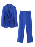 Znbbw Tops With Belt Pant Sets Women Fashion Single Button Jacket Trousers Autumn Winter Office Outfits Outwear