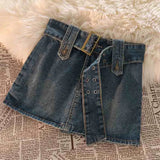 Znbbw Belt Denim Mini Skirt Women Y2K Streetwear A Line Jeans Skirts Harajuku High Waist Black Casual All Match Chic Skirt New