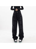 znbbw Embroidery High Waist Straight Black Jeans Pants 2023 Korean Style Women's Wide Leg Baggy Y2K Female Denim Trouser