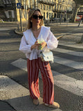 Znbbw White Lapel Lace Up Women Short Shitrs Casual Loose Lantern Sleeve Pleated Blouse 2024 Spring Summer Chic Sweet Soft Top