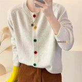 Znbbw Sweet and Fresh Round Neck Colorful Button Knitwear Coat Academy Style Western Versatile Sweater Women's Cardigan