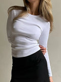 Znbbw Women Long Sleeve Slim Fit Crop Tops Y2K Going Out Skinny Tight Shirts Casual Basic Crew Neck Tee Tops Streetwear