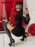 Znbbw Women Spring Autumn Long Sleeve Bodycon Soild Color Black Slim Package Hip Mini Dress 2023 Female Clothing Streetwear