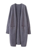 znbbw Women Solid Color Loose Thick Warm Sweater Cardigan Pocket Ladies Spring Autumn V Neck Knitted Coat Female Casual Tops